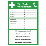 Leina hinweisschild "Notfall-Rufnummern"