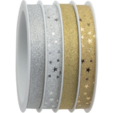 CACTUS Geschenkband-Multispule, 4-fach, Glitter, gold/silber