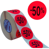 METO promo-etiketten "-50%", rund, rot fluor