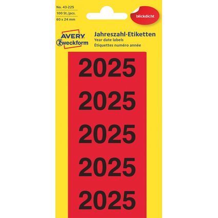 AVERY Zweckform Inhaltsschilder "2025", 60 x 26 mm, rot