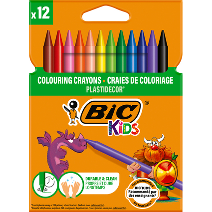 BIC KIDS Wachsmalkreide Plastidecor, 12er Kartonetui