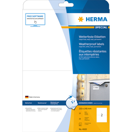 HERMA Inkjet Folien-Etiketten, 210 x 148 mm, wei