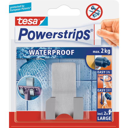 tesa Powerstrips Rasierhalter "WAVE" WATERPROOF, Edelstahl