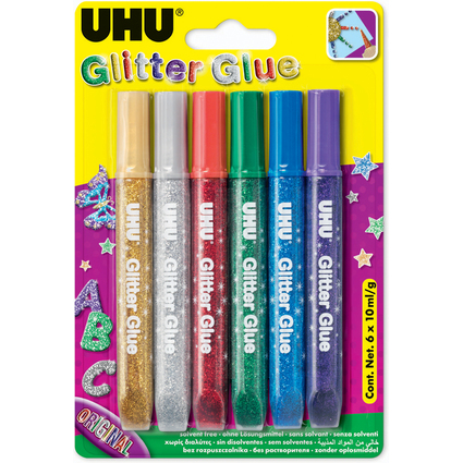 UHU Glitzerkleber Glitter Glue Original, Inhalt: 6 x 10 ml