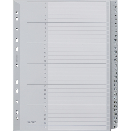 LEITZ Kunststoff-Register, Zahlen, A4 berbreite, 1-31, grau
