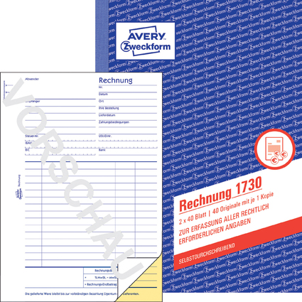 AVERY Zweckform Formularbuch "Rechnung", SD, 2 x 40 Blatt