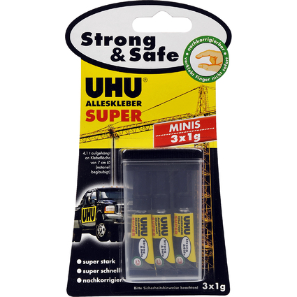 UHU Alleskleber SUPER Strong & SAFE MINIS, 3 Tuben  1 g