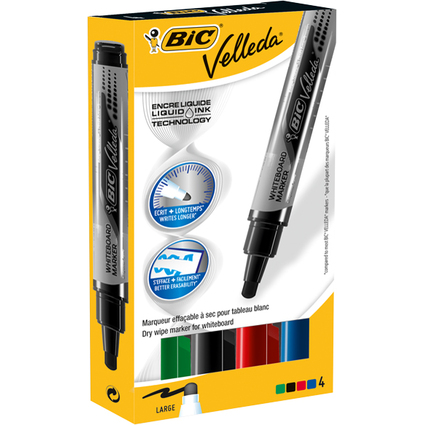 BIC Whiteboard-Marker Velleda Liquid Ink Pocket, 4er Etui