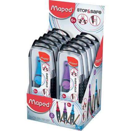 Maped Zirkelkasten Stop & Safe mit Adapterring, 10er Display