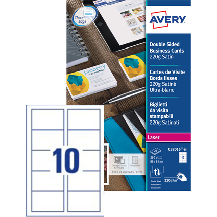 AVERY Cartes de visite Quick&Clean, 220 g/m2, blanc satin