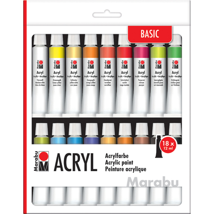 Marabu Acrylfarben-Set, 18 x 12 ml, farbig sortiert
