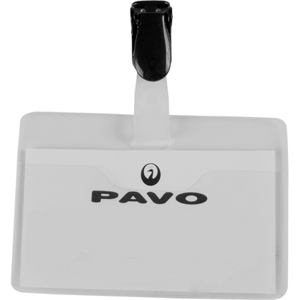 pavo Namensschild, mit Clip, 60 x 90 mm, transparent