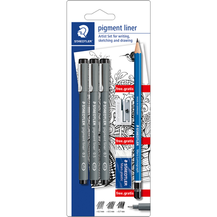 STAEDTLER Pigmentliner "Artist Set", schwarz, Blisterkarte