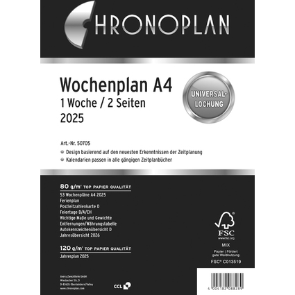 CHRONOPLAN Wochenplan 2025, 1 Woche/2 Seiten, DIN A4