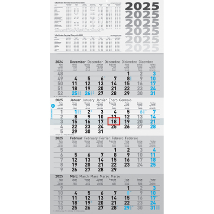 Glocken Wandkalender "4-Monats-Wandkalender UWS", 2025, grau