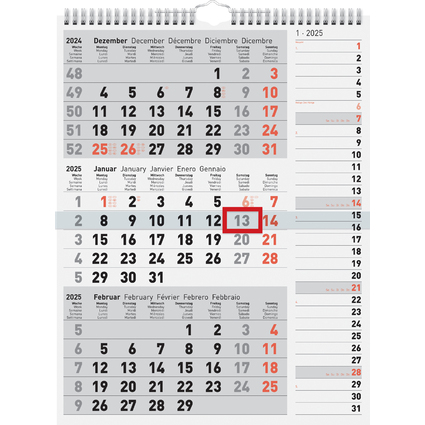 rido id Wandkalender 3-Monatskalender Kombi Planer 3, 2025