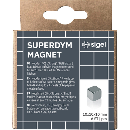 sigel Neodym-Wrfelmagnet "Strong" C5, 6er Set, silber