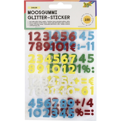 folia Moosgummi Glitter-Sticker, Zahlen