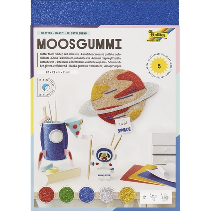 folia Glitter-Moosgummi II, 200 x 290 mm, 5 Blatt, sortiert