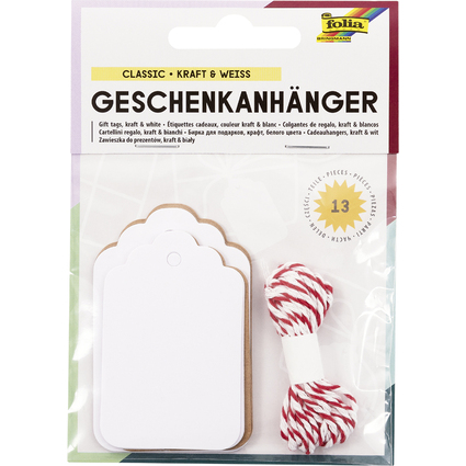 folia Geschenkanhnger lang, natur & wei, inkl. Schnur