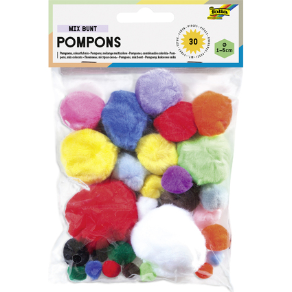 folia Pompons, 30 Stck, Gren und Farben sortiert