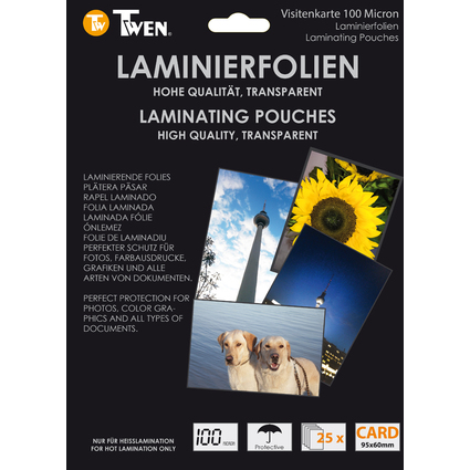 TWEN Laminierfolientasche fr Visitenkarten, 60 x 90 mm