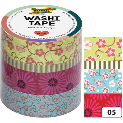 folia Deko-Klebeband Washi-Tape BLUMENREIGEN, 4er Set