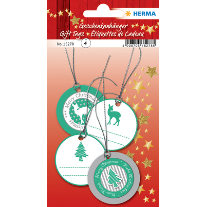 HERMA Weihnachts-Geschenkanhnger 3D, rund, grn/silber