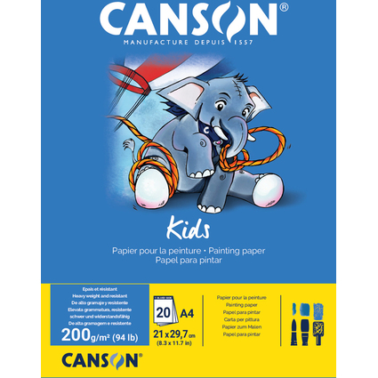 CANSON Malblock Kids, DIN A4, 200 g/qm, 20 Blatt