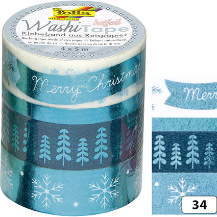 folia Deko-Klebeband Washi-Tape Hotfoil Eisblau, 4er Set