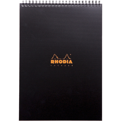 RHODIA Spiralnotizblock Notepad, DIN A4, kariert, schwarz