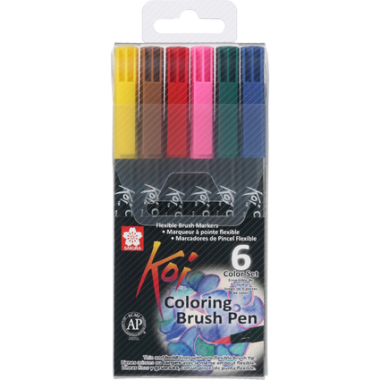 SAKURA Pinselstift Koi Coloring Brush, 6er Etui, Grundfarben