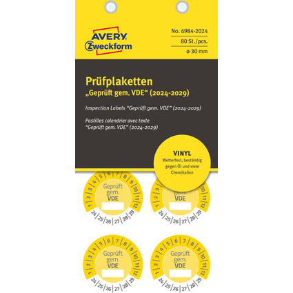 AVERY Zweckform Prfplaketten "Geprft gem. VDE", 2024-2029