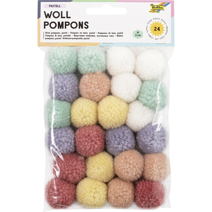 folia Woll-Pompons "Pastell", 24 Stck, farbig sortiert