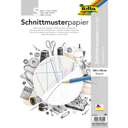 folia Schnittmusterpapier, 100 x 150 cm, transparent