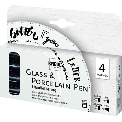 KREUL Glass & Porcelain Pen Handlettering, 4er-Set