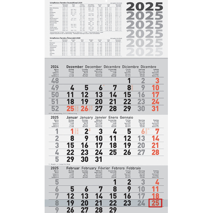 Glocken Wandkalender "3-Monats-Kalender", 2025, grau