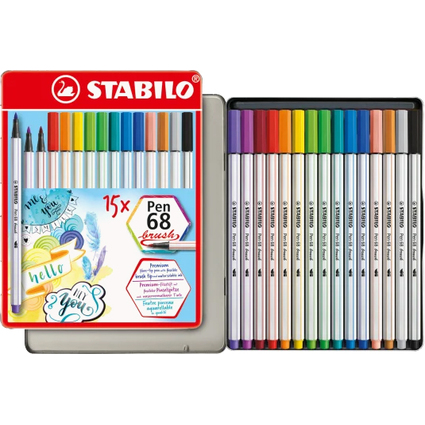 STABILO Pinselstift Pen 68 brush, 15er Metall-Etui