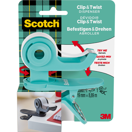 Scotch Handabroller Clip & Twist, trkis, bestckt