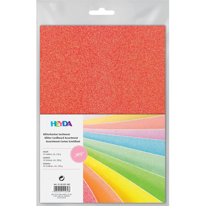 HEYDA Glitterkarton-Sortiment "Iris", A4, 200 g/qm, 10 Blatt
