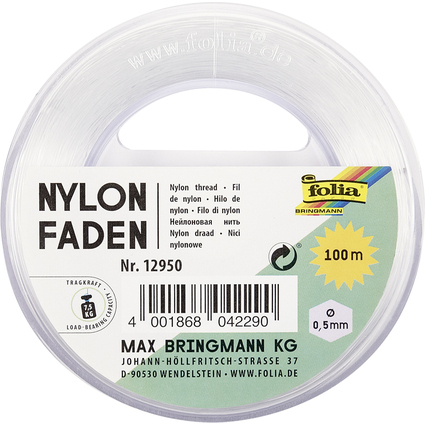 folia Nylonfaden auf Spule, 0,5 mm x 100 m, transparent