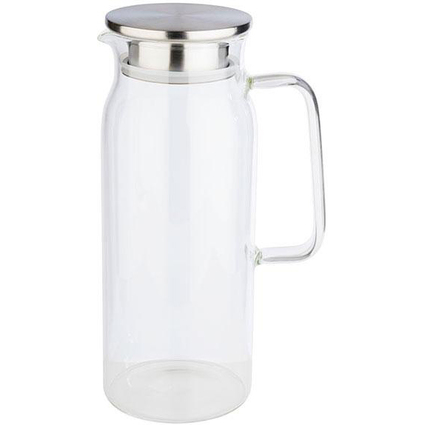 APS Glaskaraffe mit Deckel, 1,5 Liter, Glas/Edelstahl