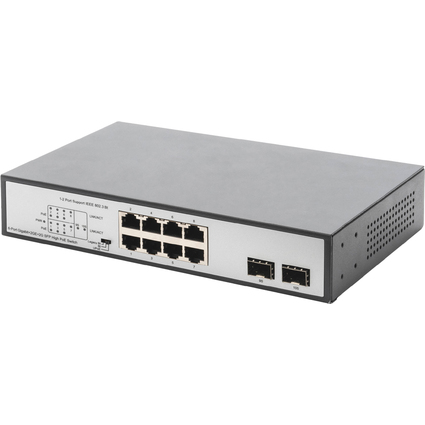 DIGITUS 19" Gigabit PoE Switch, 8-Port, Unmanaged, 2 Uplinks