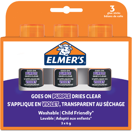 ELMER'S Klebestift Disappearing Purple, 6 g, 3er Blister