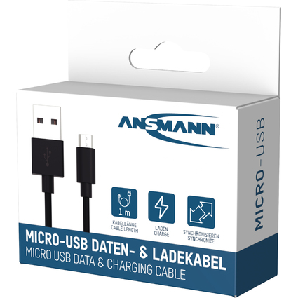 ANSMANN Daten- & Ladekabel, USB - Micro USB Stecker, 1,0 m