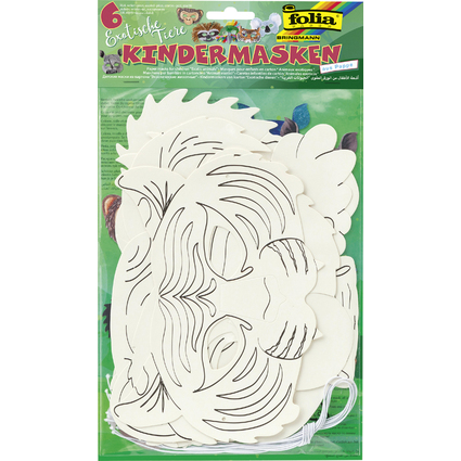 folia Kindermasken "Exotische Tiere", aus Pappe, wei