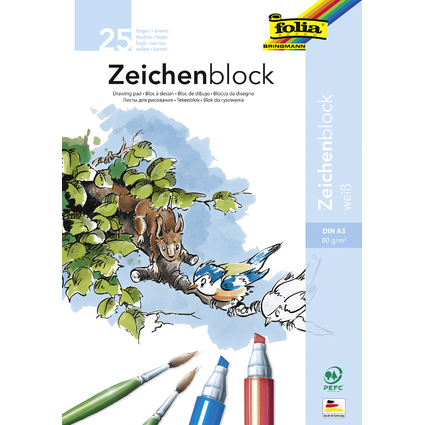 folia Zeichenblock, 80 g/qm, DIN A3, 25 Blatt