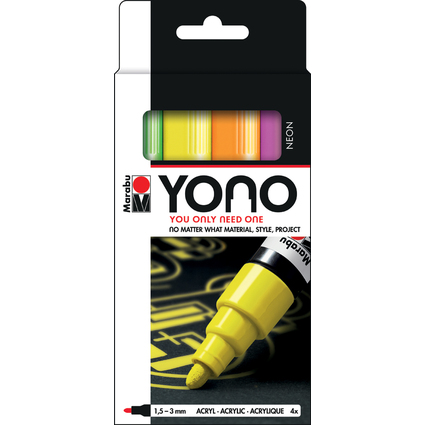 Marabu Acrylmarker "YONO", 1,5 - 3,0 mm, 4er Set NEON