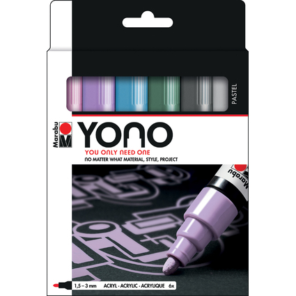 Marabu Acrylmarker "YONO", 1,5 - 3,0 mm, 6er Set PASTEL