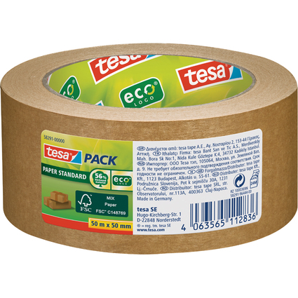 tesapack PAPER ecoLogo Verpackungsklebeband, 50 mm x 50 m